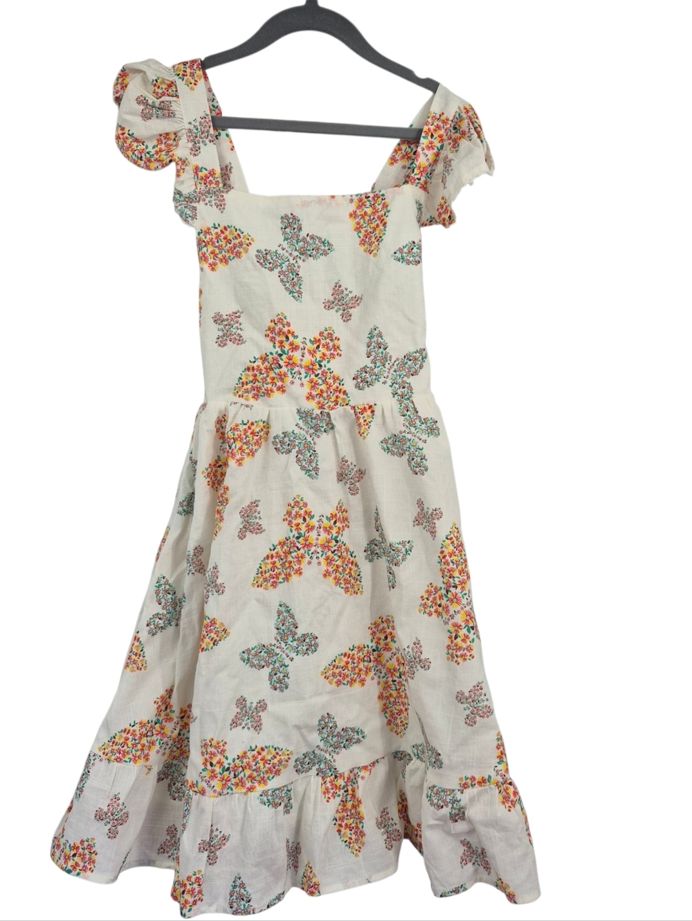 New Haute Hippoe Butterfly 100% Cotton Dress Size 10 NWT Ruffle Sleeve Lined
